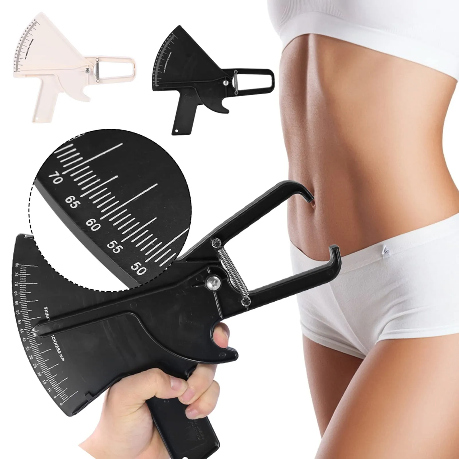 2 Colors 0-80MM Body Fat Measuring Tester, Measure Skinfold Caliper Weight Loss Measuring Tester, Skinfold Calipers and Body Fat Tape Measure Tool(black)