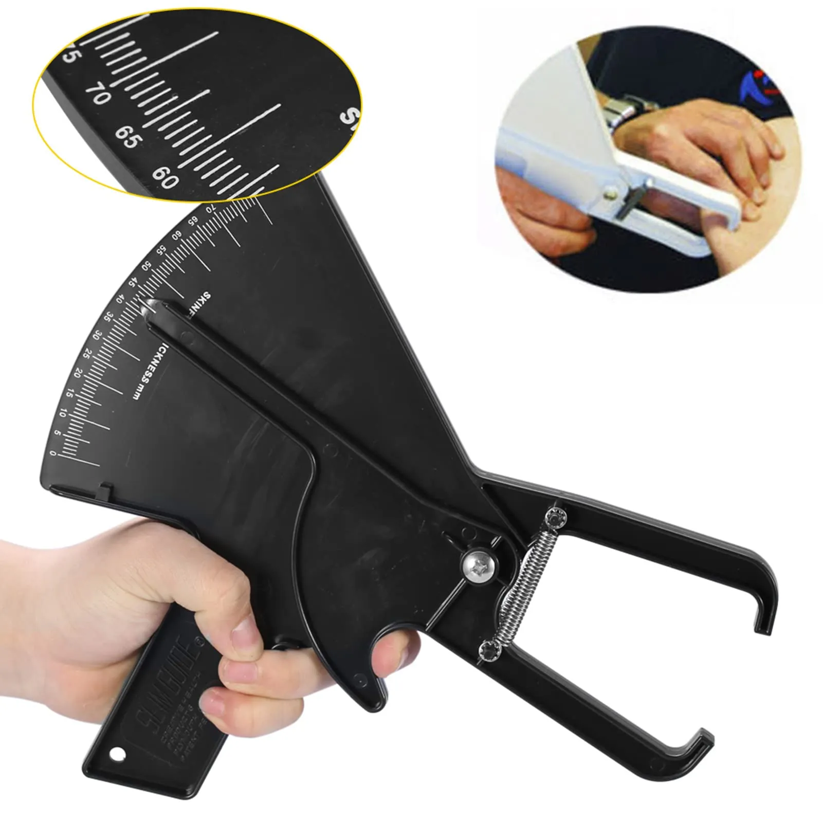 2 Colors 0-80MM Body Fat Measuring Tester, Measure Skinfold Caliper Weight Loss Measuring Tester, Skinfold Calipers and Body Fat Tape Measure Tool(black)