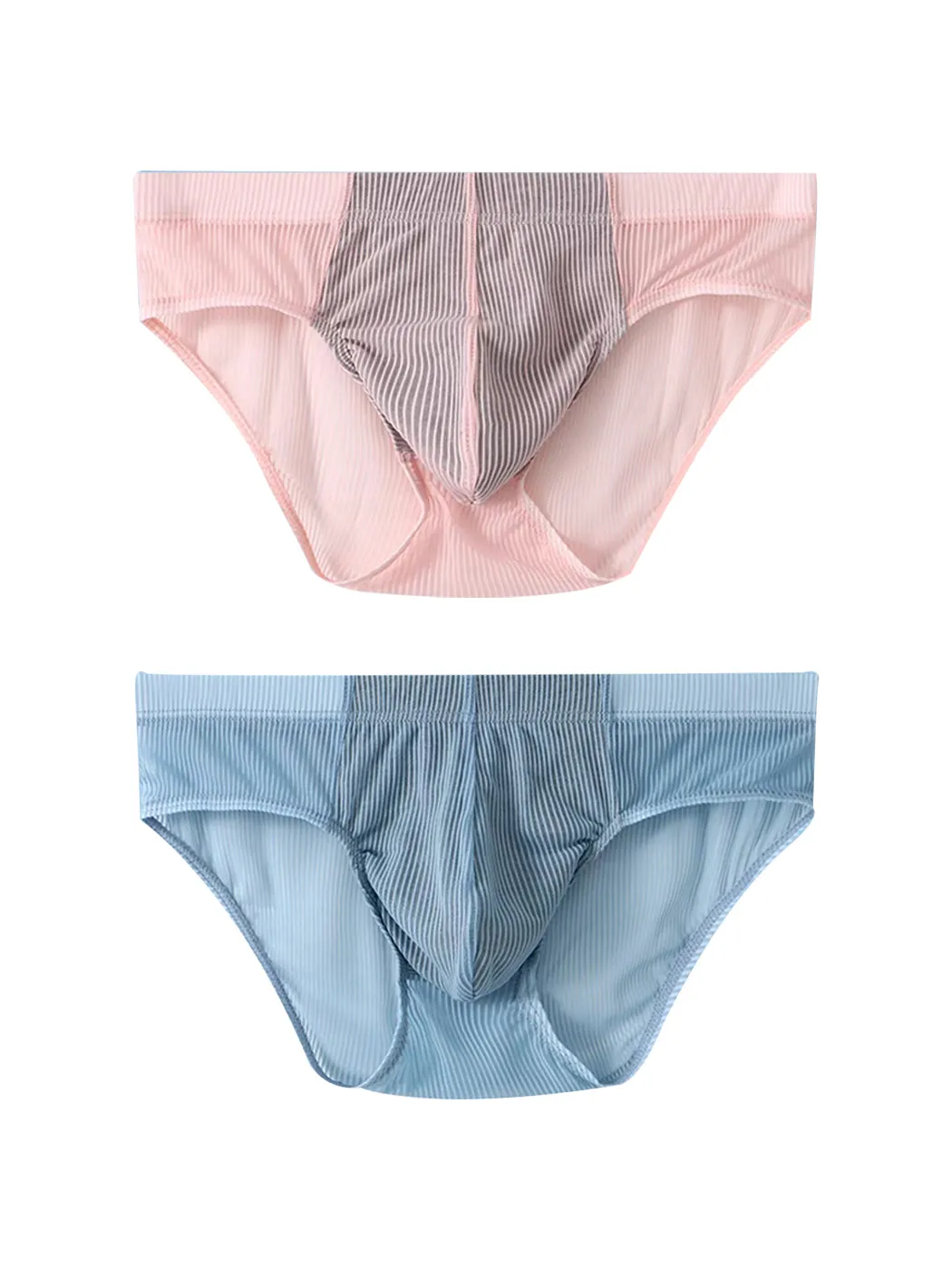 2 Pack Mens Striped Separate Pouch Thin Briefs