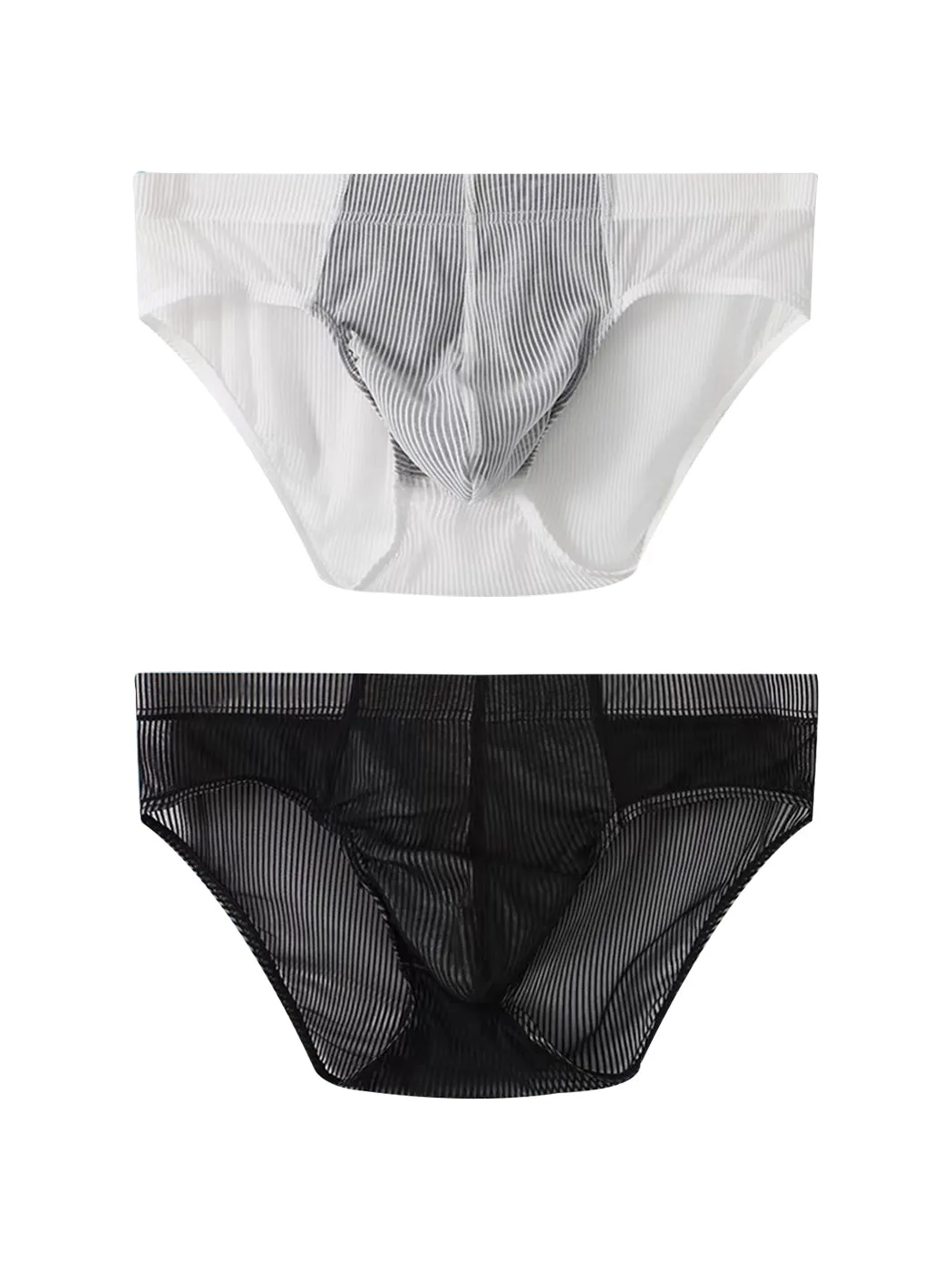 2 Pack Mens Striped Separate Pouch Thin Briefs