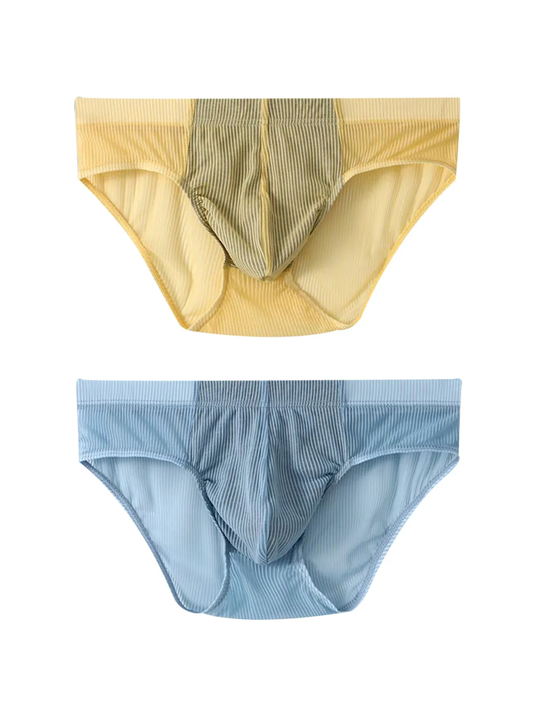 2 Pack Mens Striped Separate Pouch Thin Briefs