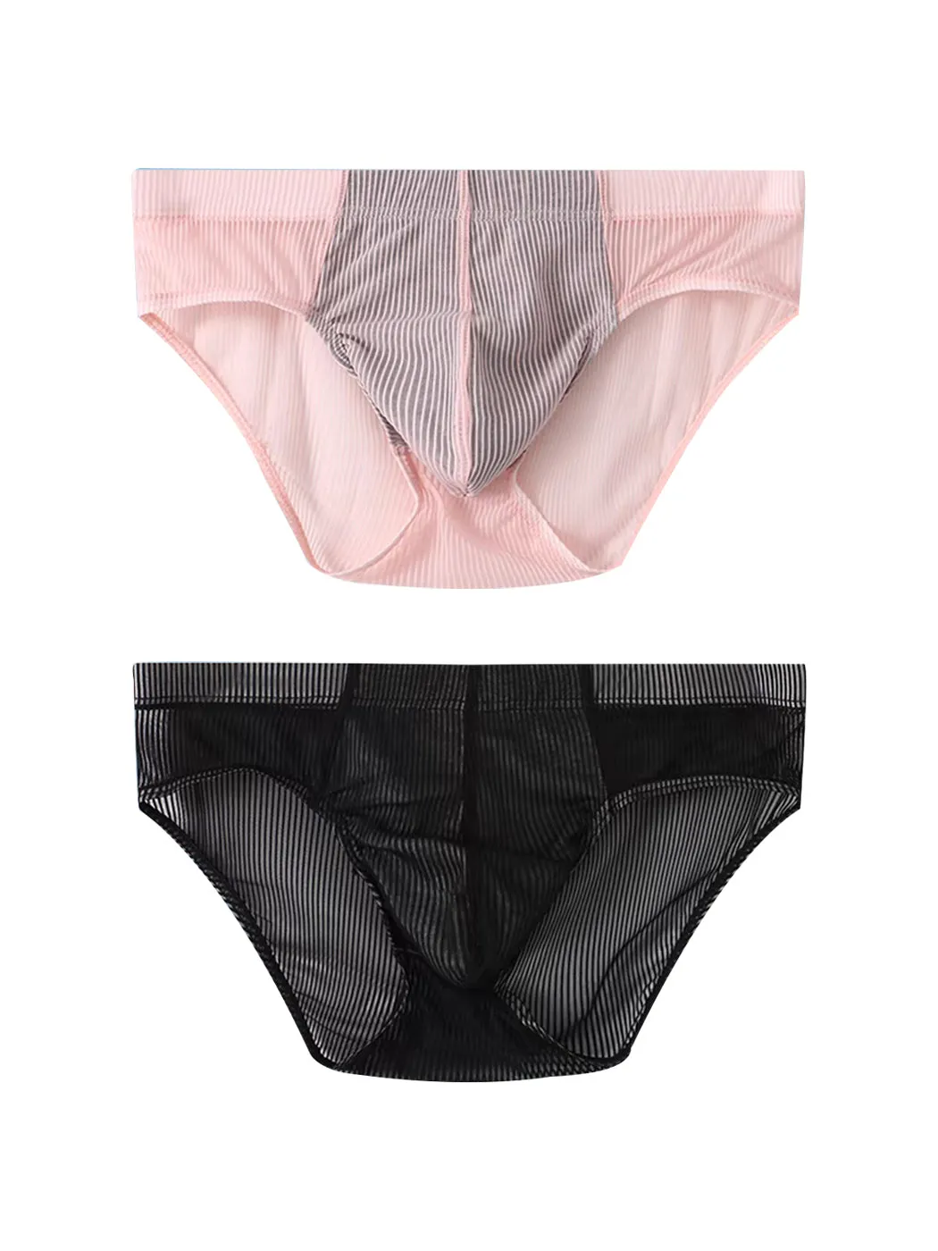 2 Pack Mens Striped Separate Pouch Thin Briefs