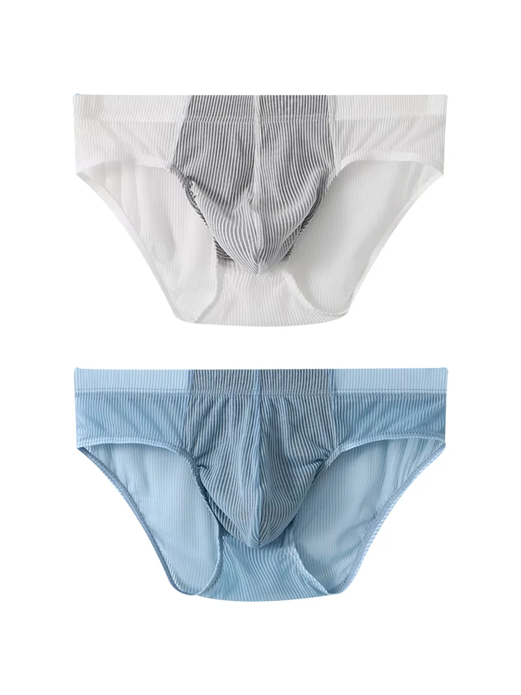 2 Pack Mens Striped Separate Pouch Thin Briefs