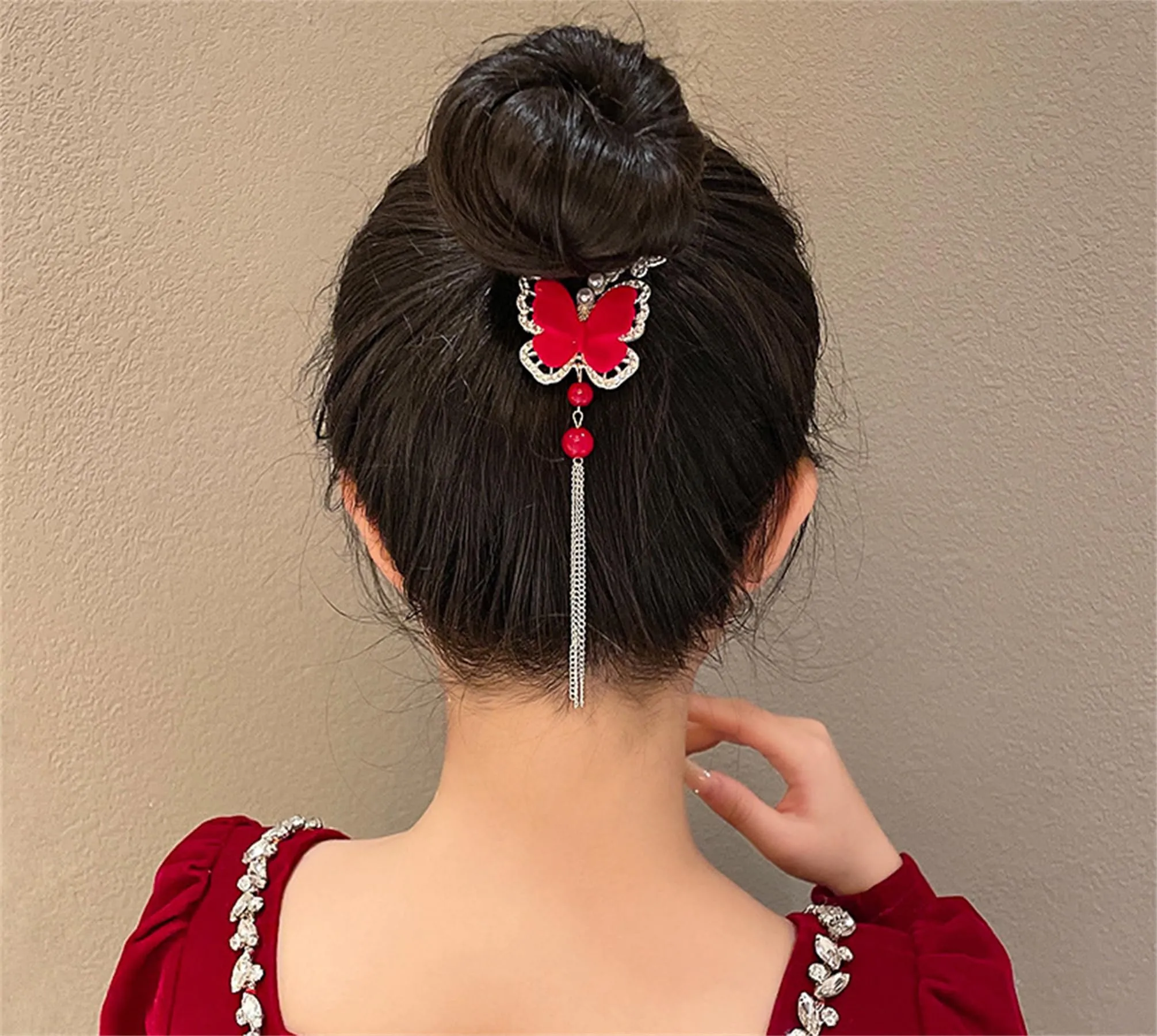 2PCS Butterfly Flower Ponytail Hair Accessories Hair Claws Clip Tassels French Style Hair Barrette Non Slip Jaw Banana for Women 041-2PCS#05