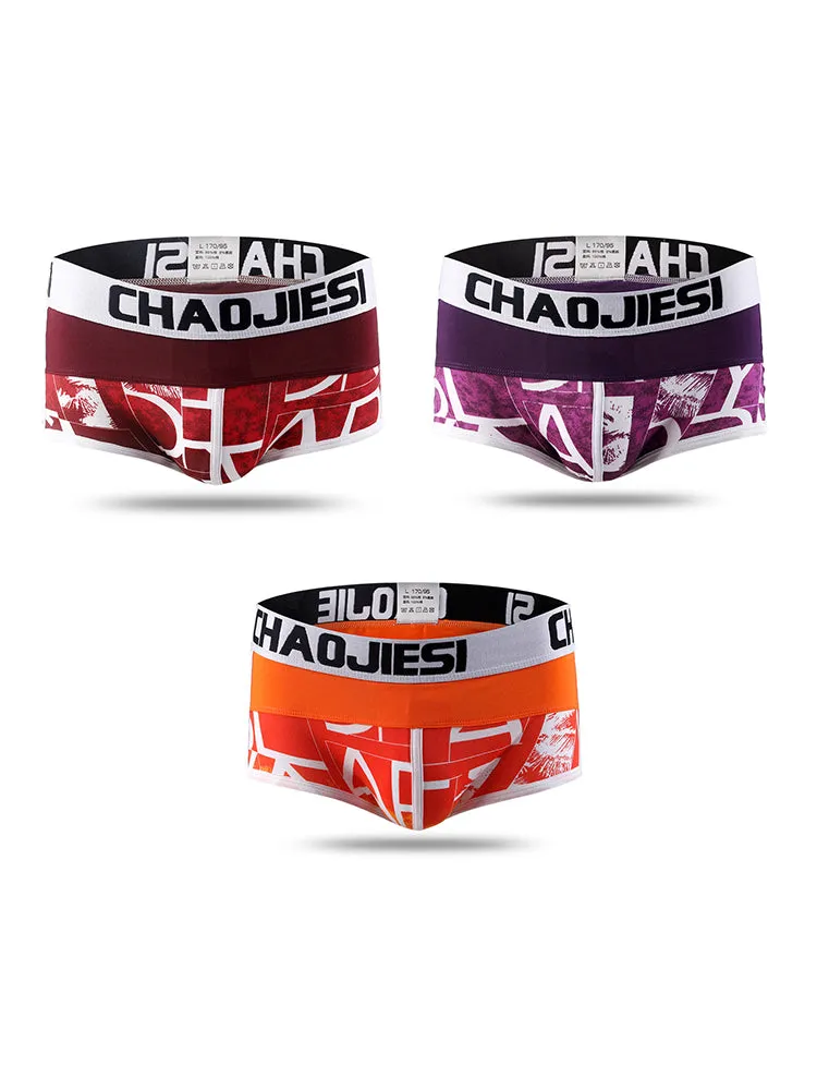 3 Pack Men's Cotton Trendy Youthful Sexy Low-Rise Trunks