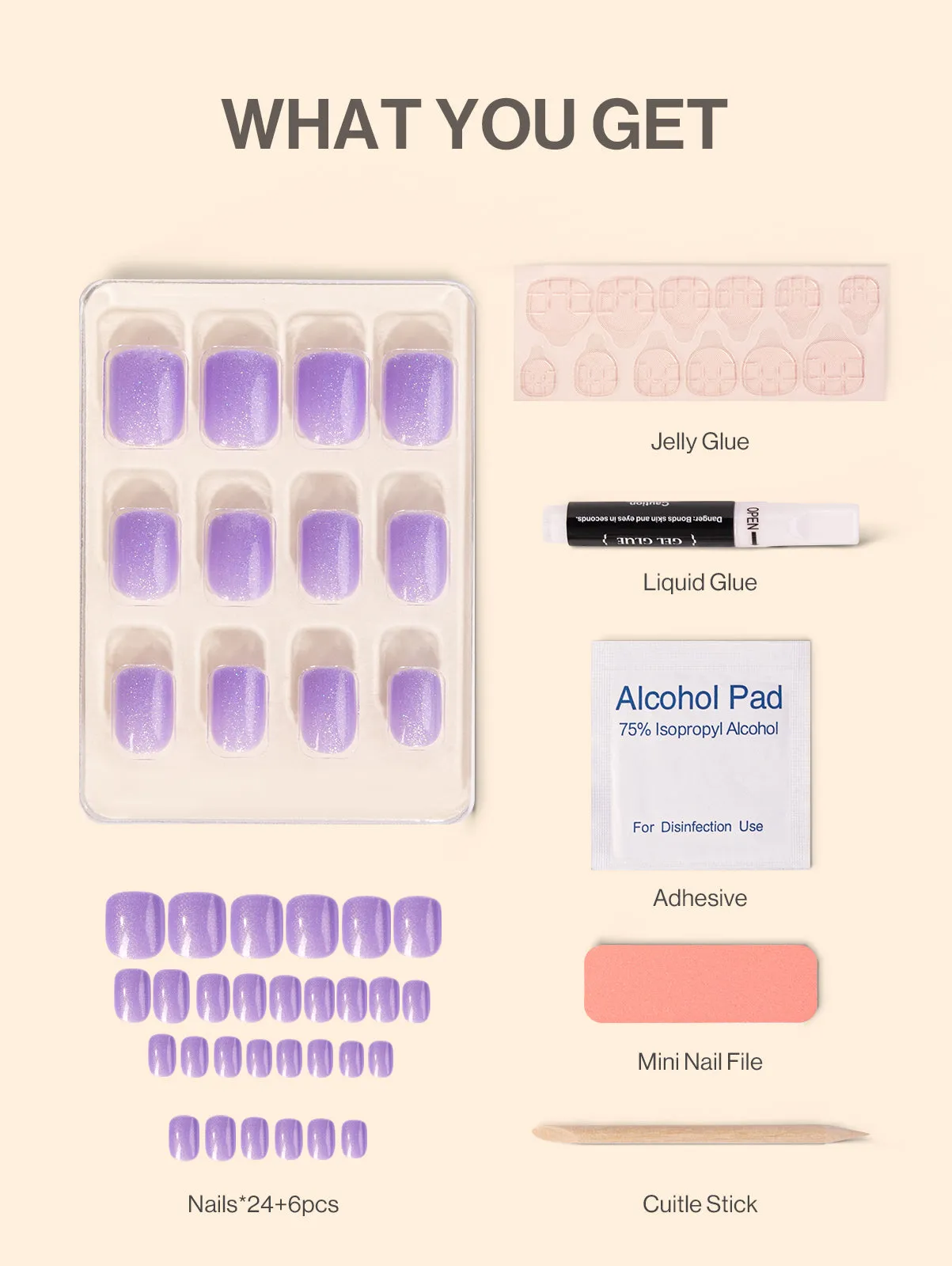 Acrylic Press On Nails - Short Square Purple (US ONLY)