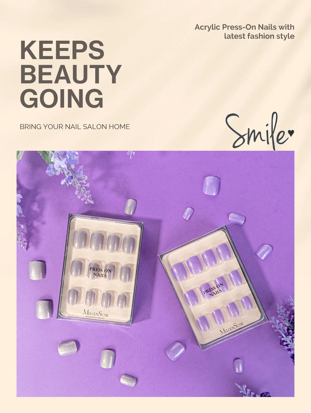 Acrylic Press On Nails - Short Square Purple (US ONLY)
