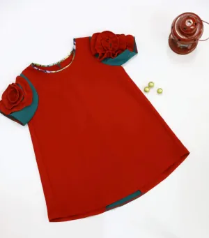 African Girls Dress Red Flowers