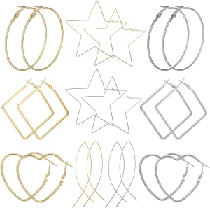 AIDSOTOU 10 Pairs Big Hoop Earrings Set for Women Gold Plated Rose Gold Plated Silver Stainless Steel Hoop Earrings Fashion Large Earrings for Sensitive Ears AIDSOTOU 10 Pairs Big Hoop Earrings Set for Women Gold Plated Rose Gold Plated Silver Stainless Steel Hoop Earrings Fashion Large Earrings for Sensitive Ears