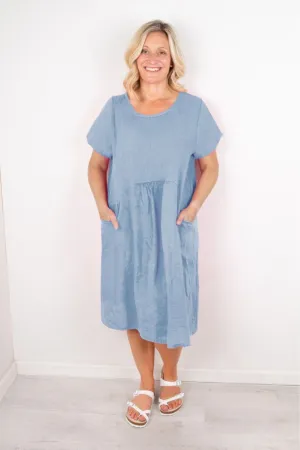 Amazing Woman Denim Blue Lexia Linen Dress