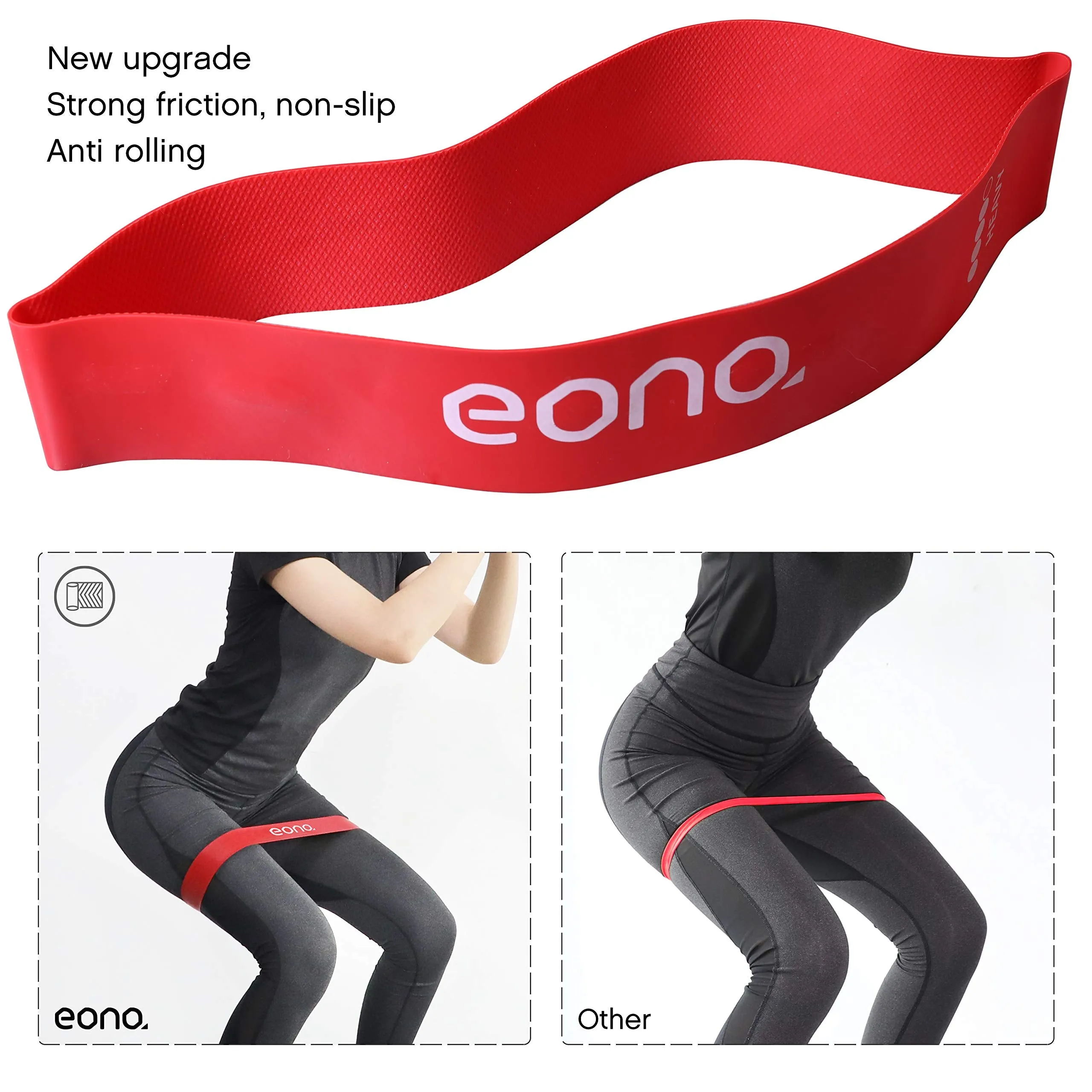 Amazon Brand - Eono - Anti-Slip Resistance Loop Bands Anti-Rolling Workout Bands for Women Set of 5 Exercise Bands for Home Gym Yoga