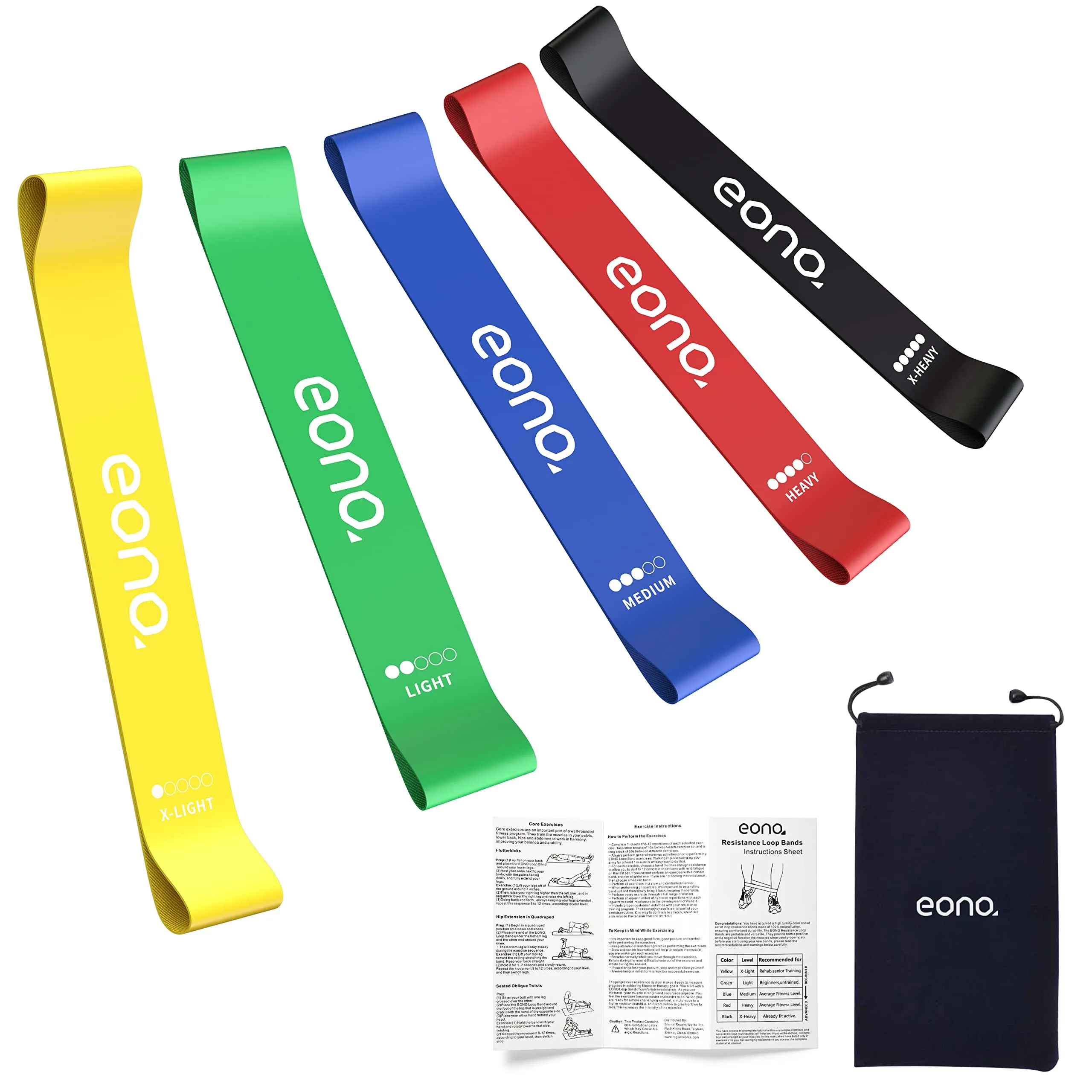 Amazon Brand - Eono - Anti-Slip Resistance Loop Bands Anti-Rolling Workout Bands for Women Set of 5 Exercise Bands for Home Gym Yoga