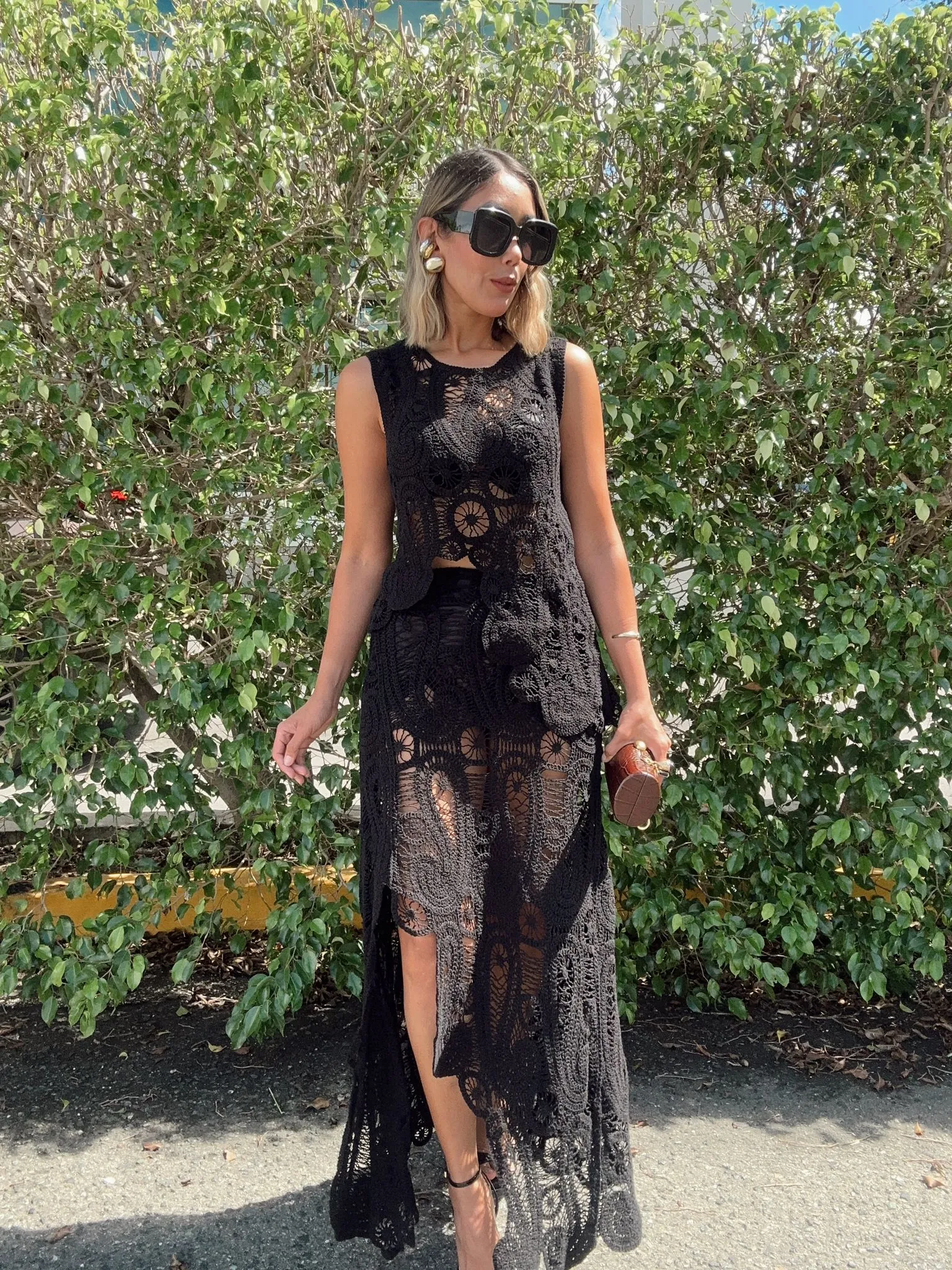 Asymmetric Scalloped Crochet Top And Skirt Set