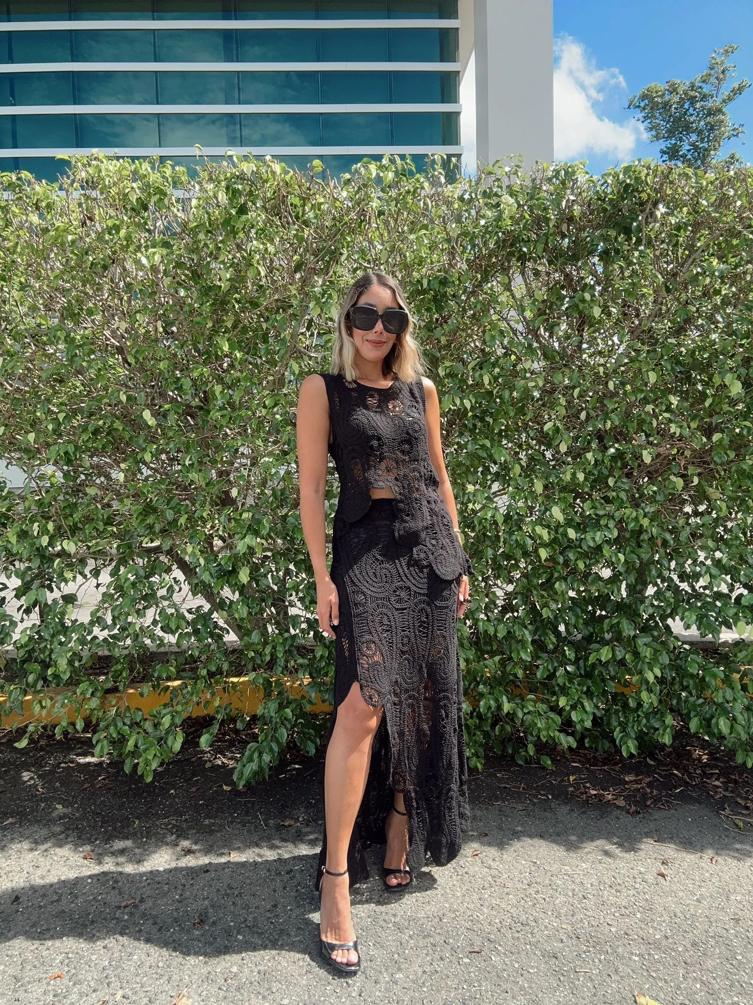 Asymmetric Scalloped Crochet Top And Skirt Set