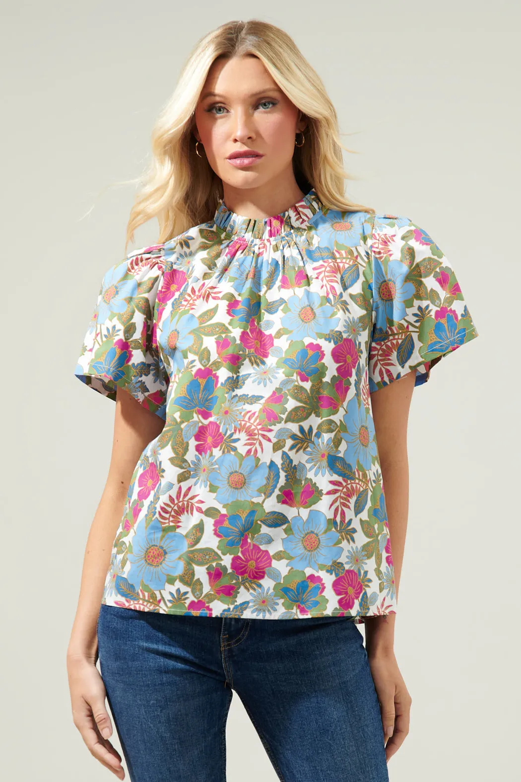 Avitall Floral Classic Ruffle Sleeve Top