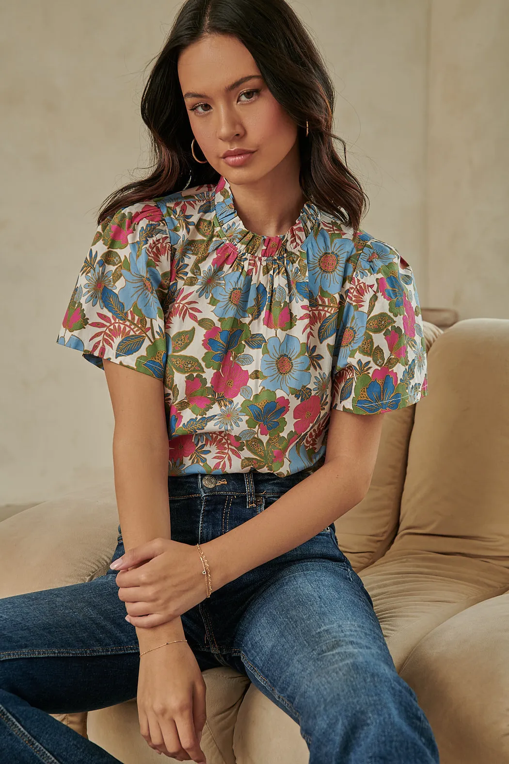 Avitall Floral Classic Ruffle Sleeve Top