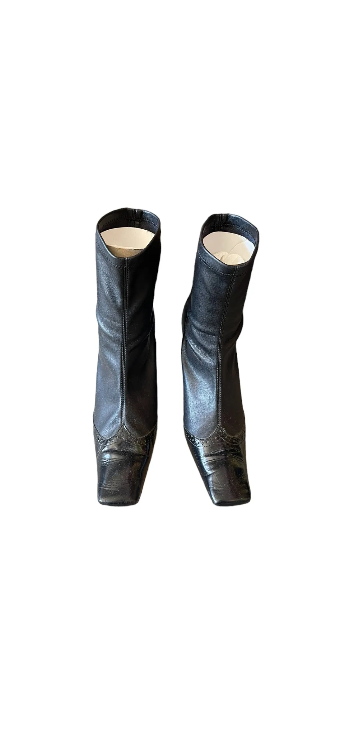 A.W.A.K.E. Mode Designer Black Leather Stretch Boots (6.5)