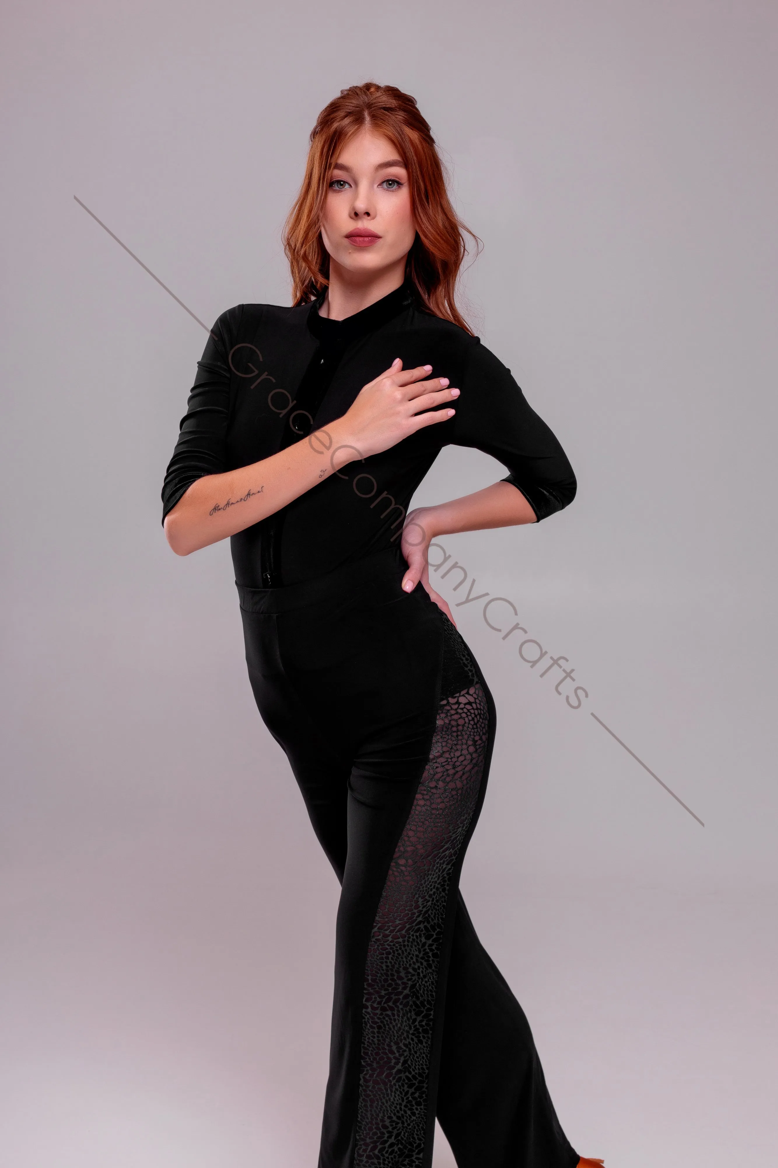 Ballroom dance trousers with mesh and leopard print