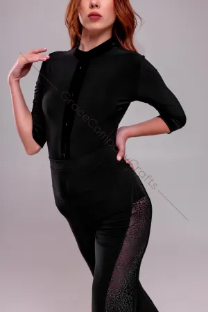Ballroom dance trousers with mesh and leopard print