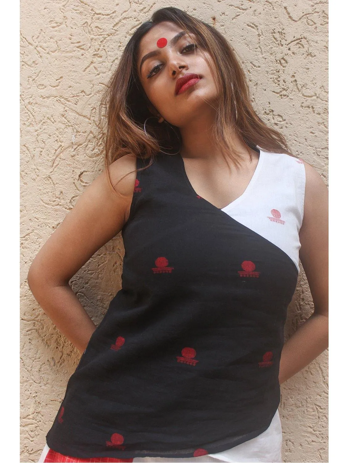 Black And White Overlap Jamdani Top