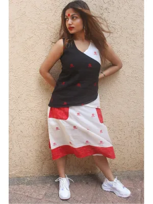Black And White Overlap Jamdani Top