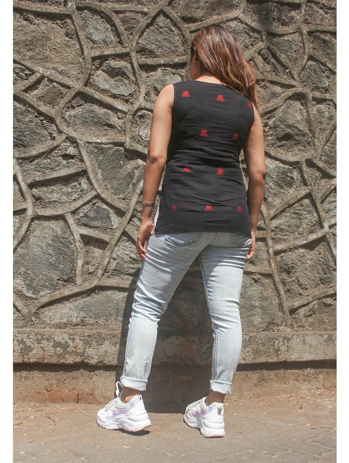 Black And White Overlap Jamdani Top