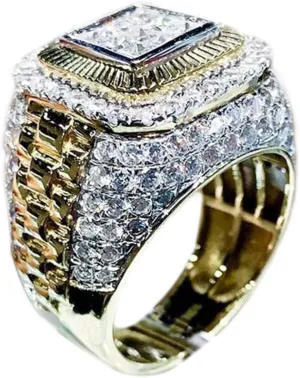 Bling Pinky Ring for Men 18K Gold Plated Simulated Diamond Ring Hip Hop Iced Out Men's Gold Ring Size 7-12 Bling Pinky Ring for Men 18K Gold Plated Simulated Diamond Ring Hip Hop Iced Out Men's Gold Ring Size 7-12