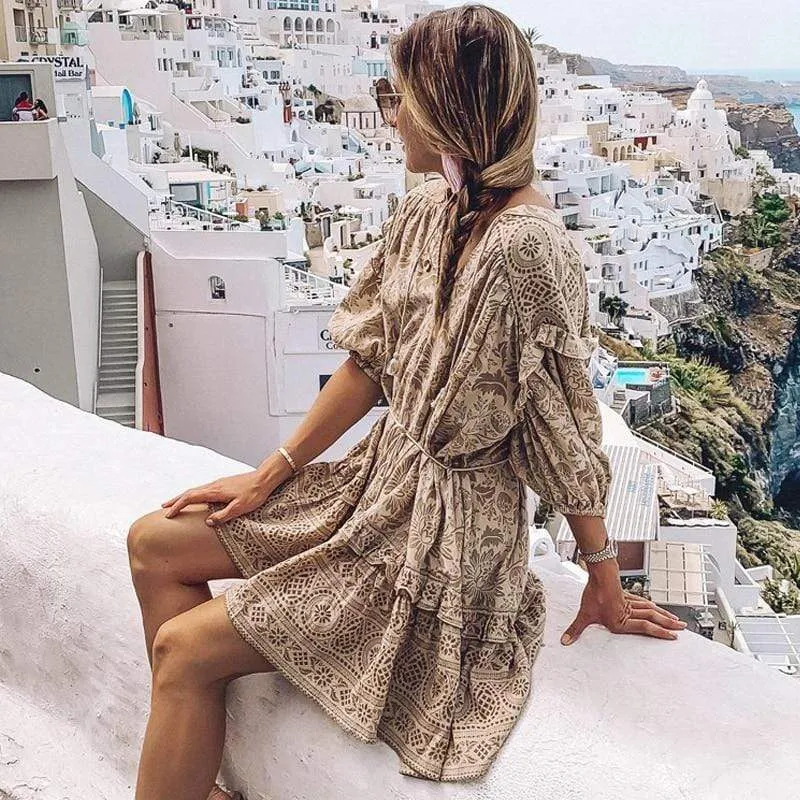 Boho Mini Dress with Sleeves