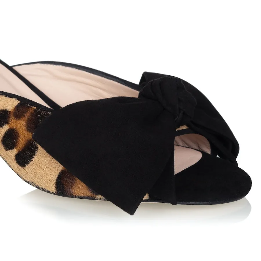 Bow Peep Toe Kitten Heel - Leopard Print