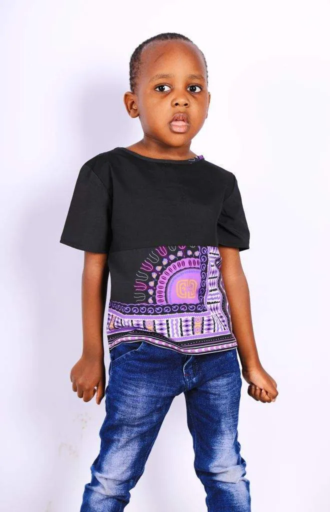 Boys African T-shirt Dashiki Violet
