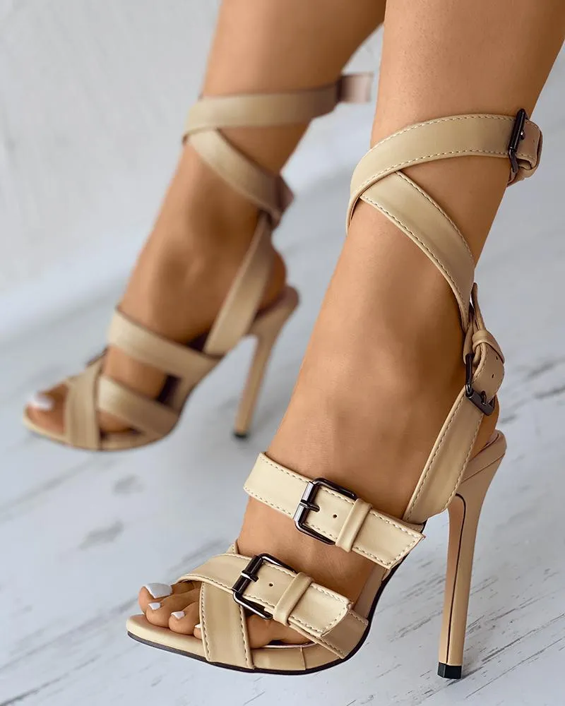 Buckled Peep Toe Stiletto Heels