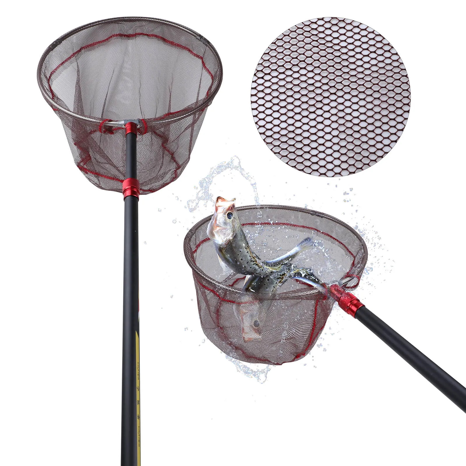Carbon Fishing Landing Net Telescopic Fiber Pole w/ Non-Slip Handle