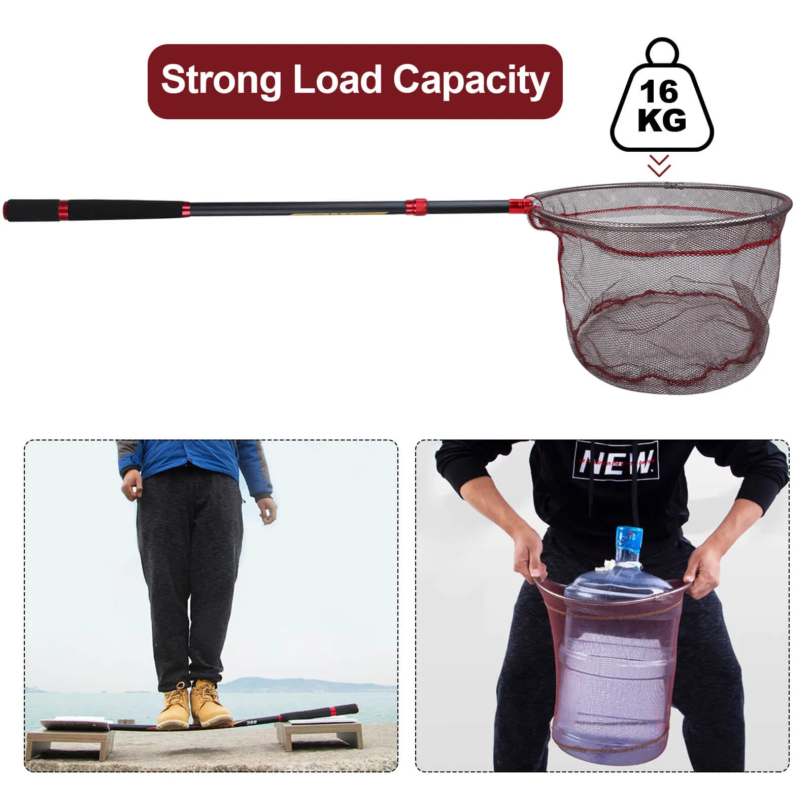 Carbon Fishing Landing Net Telescopic Fiber Pole w/ Non-Slip Handle