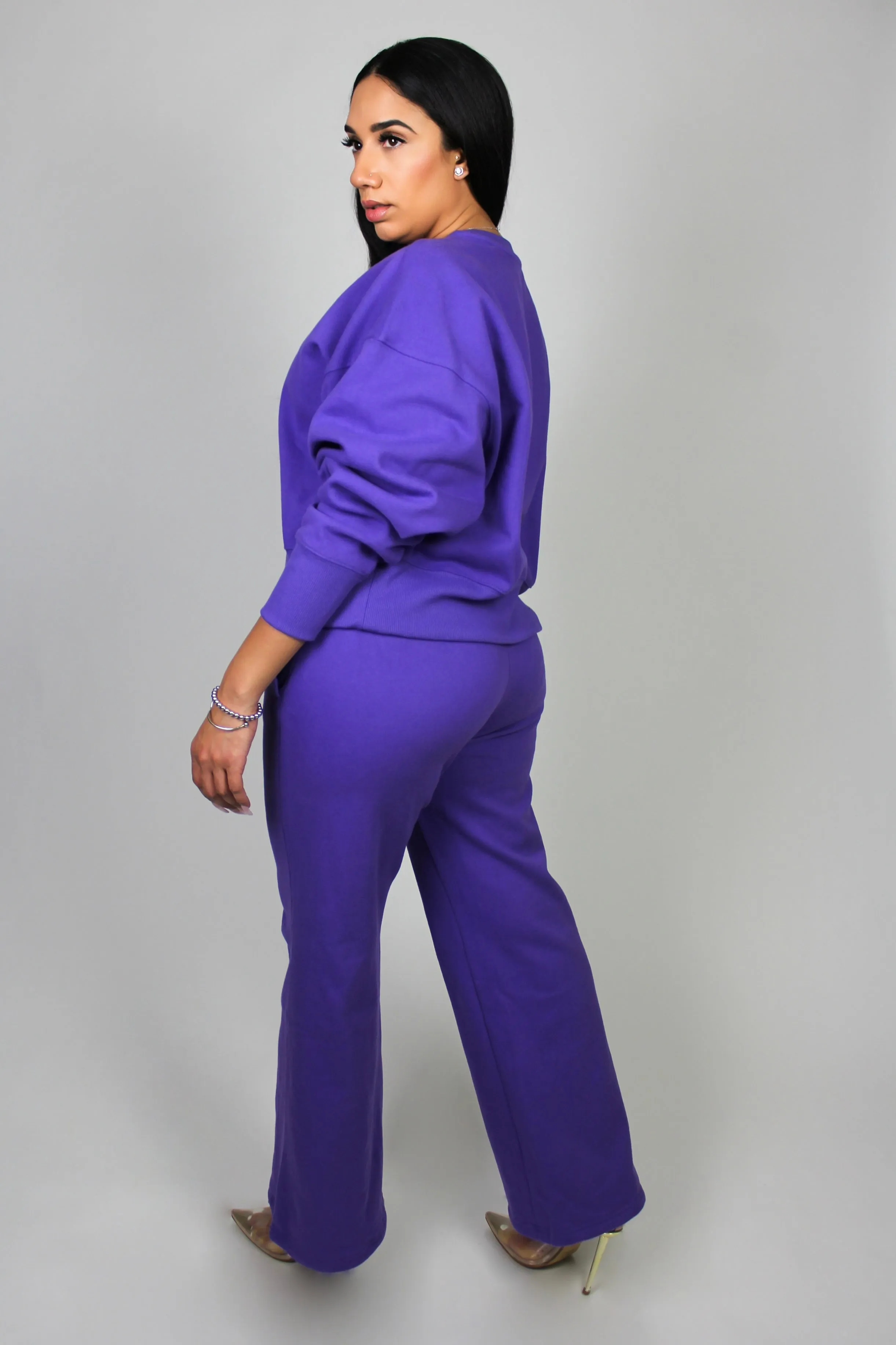 Chic Comfort Wide Leg Sweatsuit (Purple)