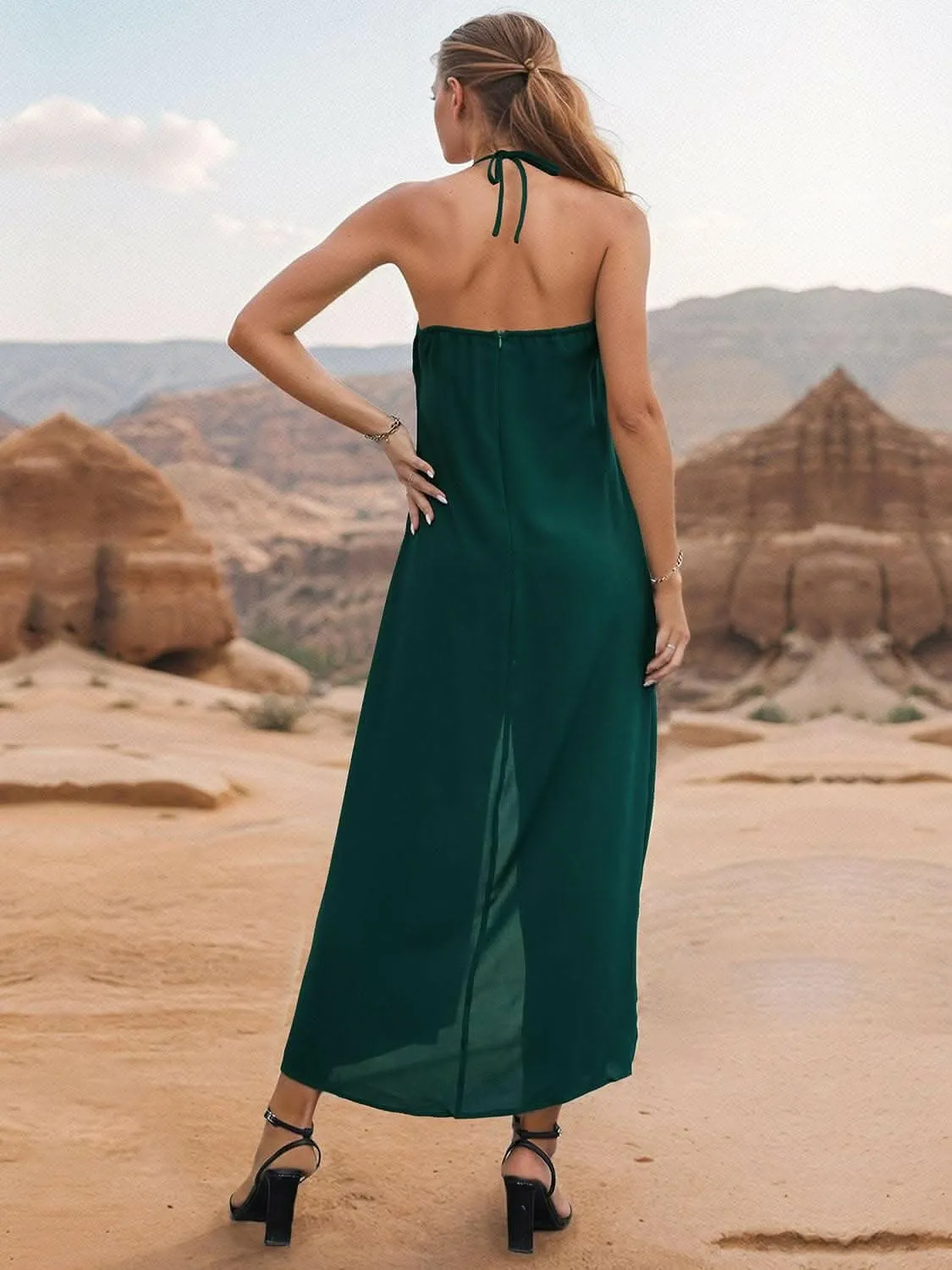 Chic sheer halter wide leg jumpsuit