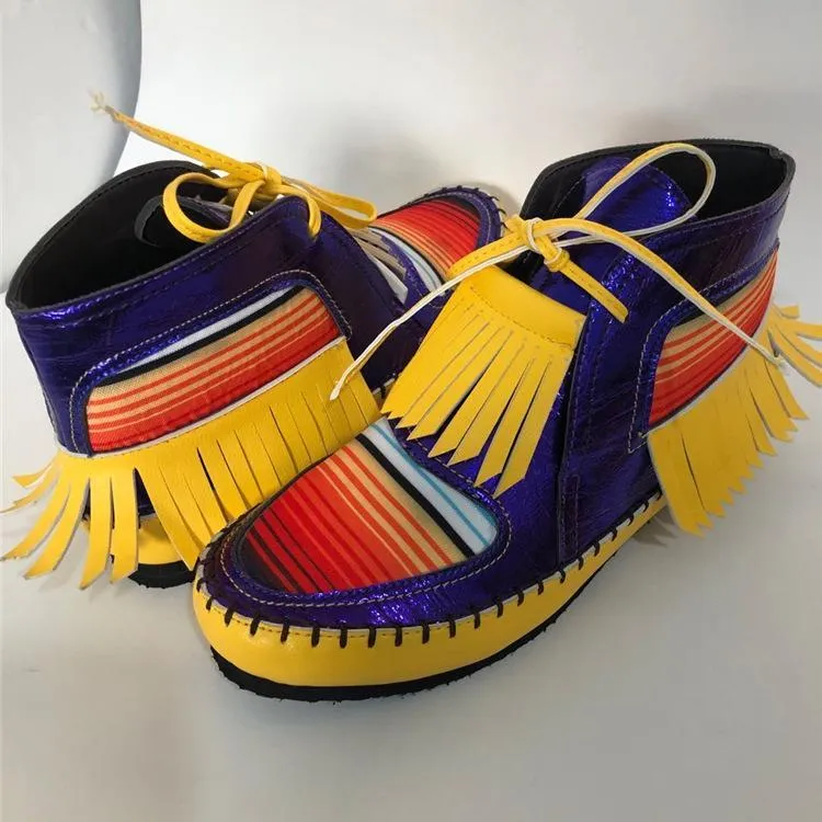 Chicvane New Gradient Colorful Block Tassels Slip-On Flat Heel Ankle Boots For Women