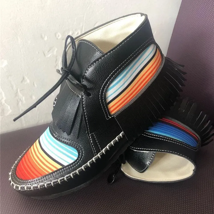 Chicvane New Gradient Colorful Block Tassels Slip-On Flat Heel Ankle Boots For Women