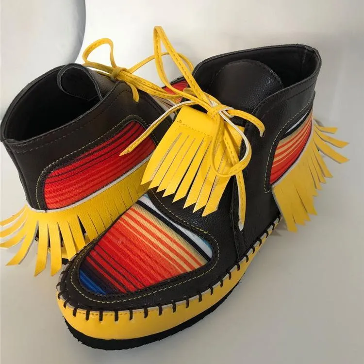 Chicvane New Gradient Colorful Block Tassels Slip-On Flat Heel Ankle Boots For Women