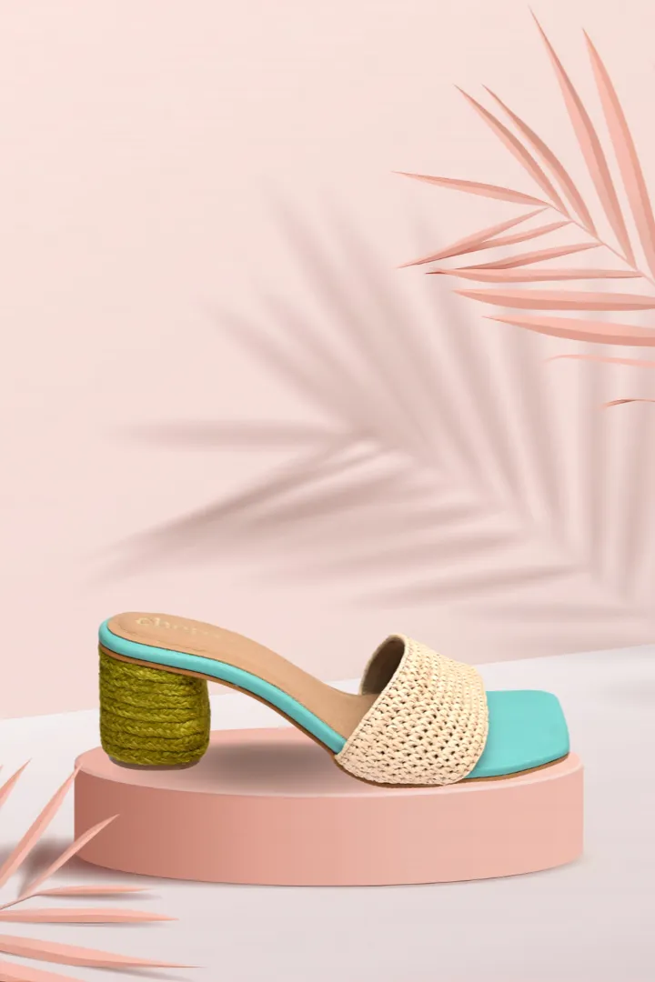 Color Block Chic Raffia Block Heels for Women