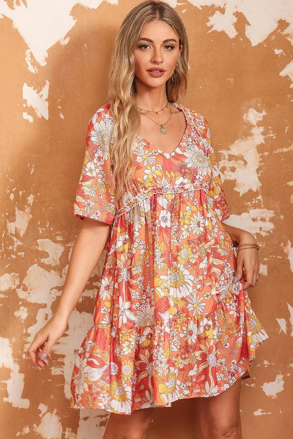 Contagious Charm Orange Floral Mini Dress