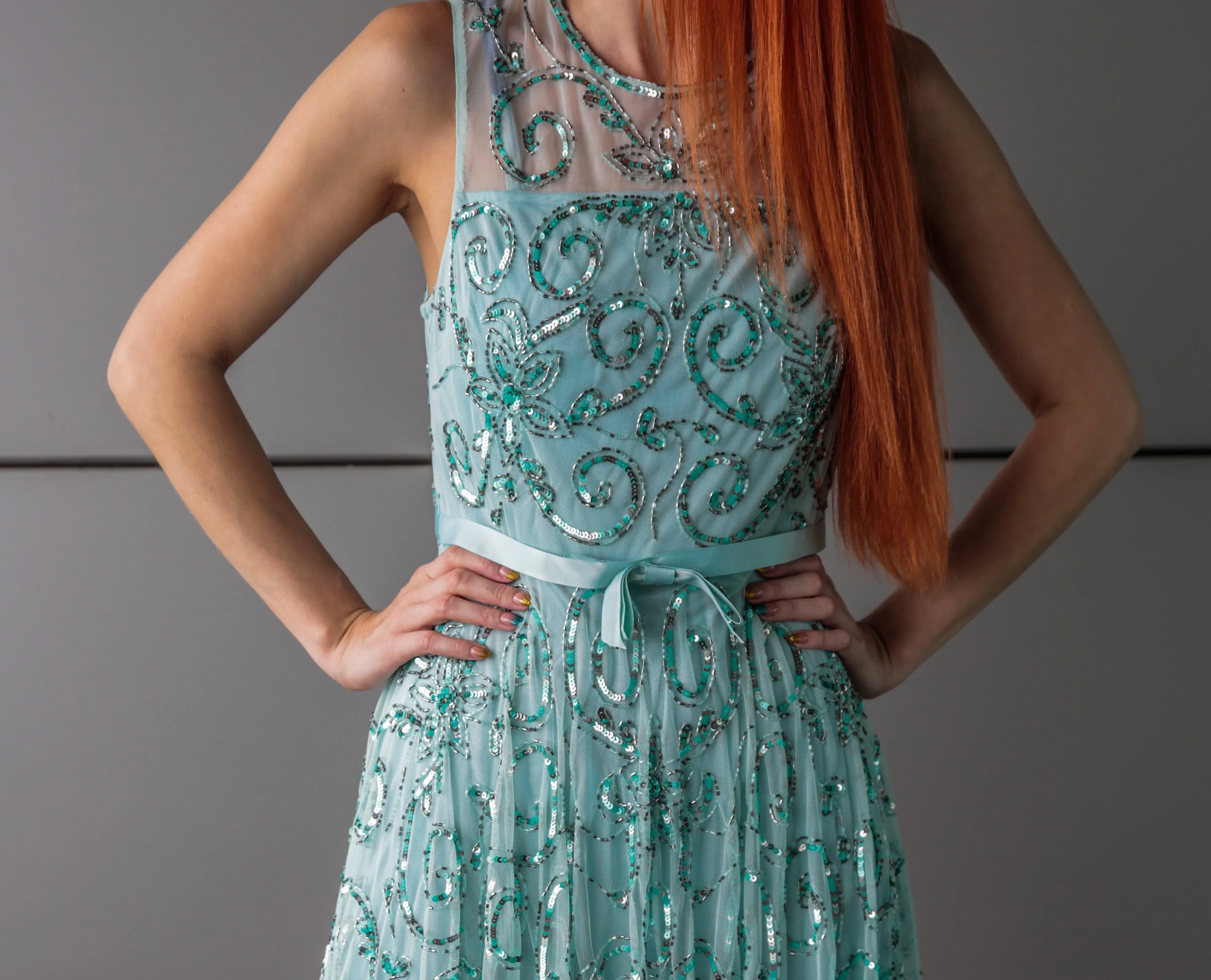 Designer Mint Sequin Midi Dress