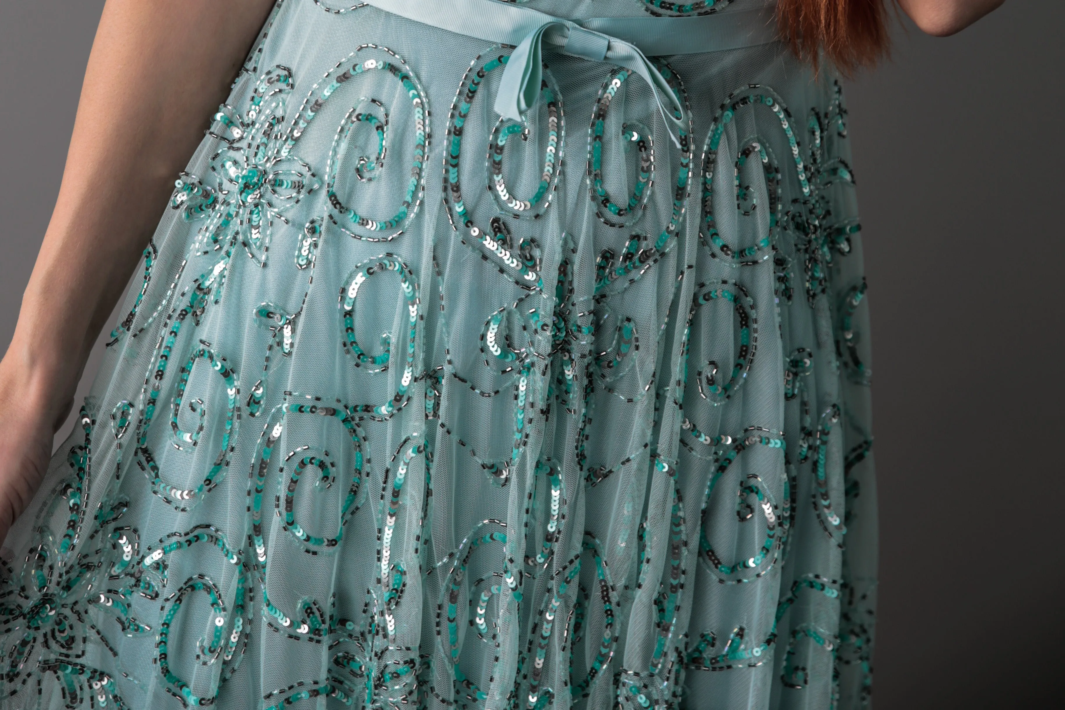 Designer Mint Sequin Midi Dress