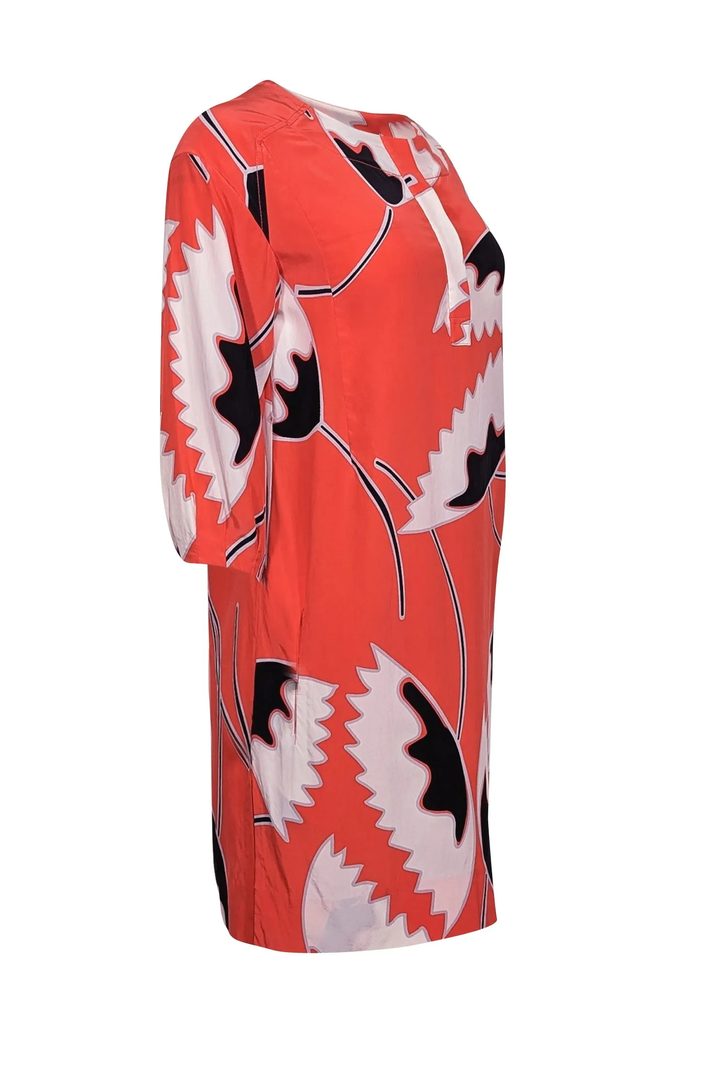 Diane von Furstenberg - Coral, White, & Black Print Silk Shift Dress Sz 4