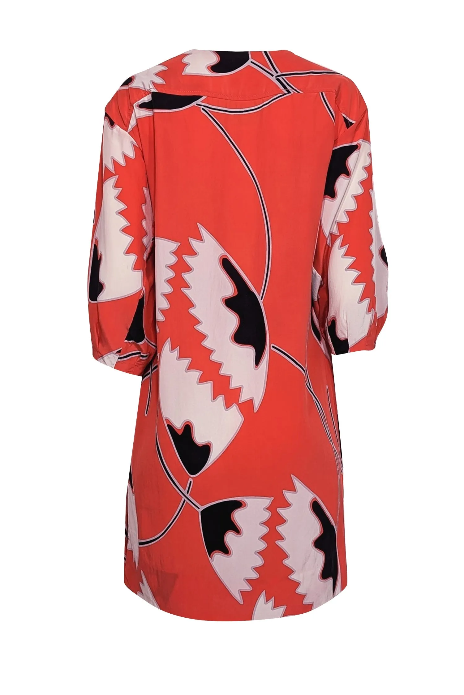 Diane von Furstenberg - Coral, White, & Black Print Silk Shift Dress Sz 4