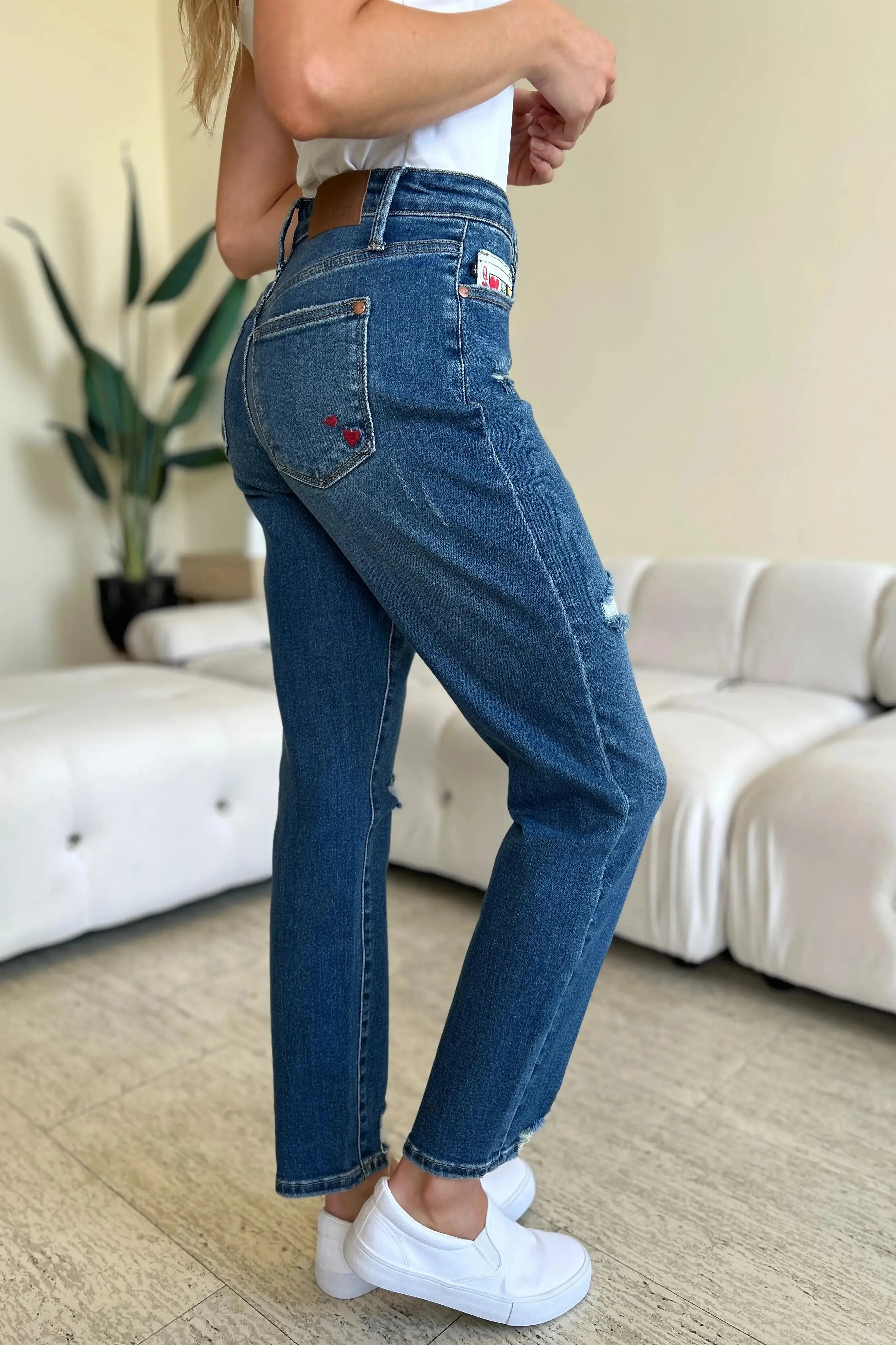 Ejona Judy Blue Size Inclusive Queen Of Hearts Coin Pocket BF Jeans