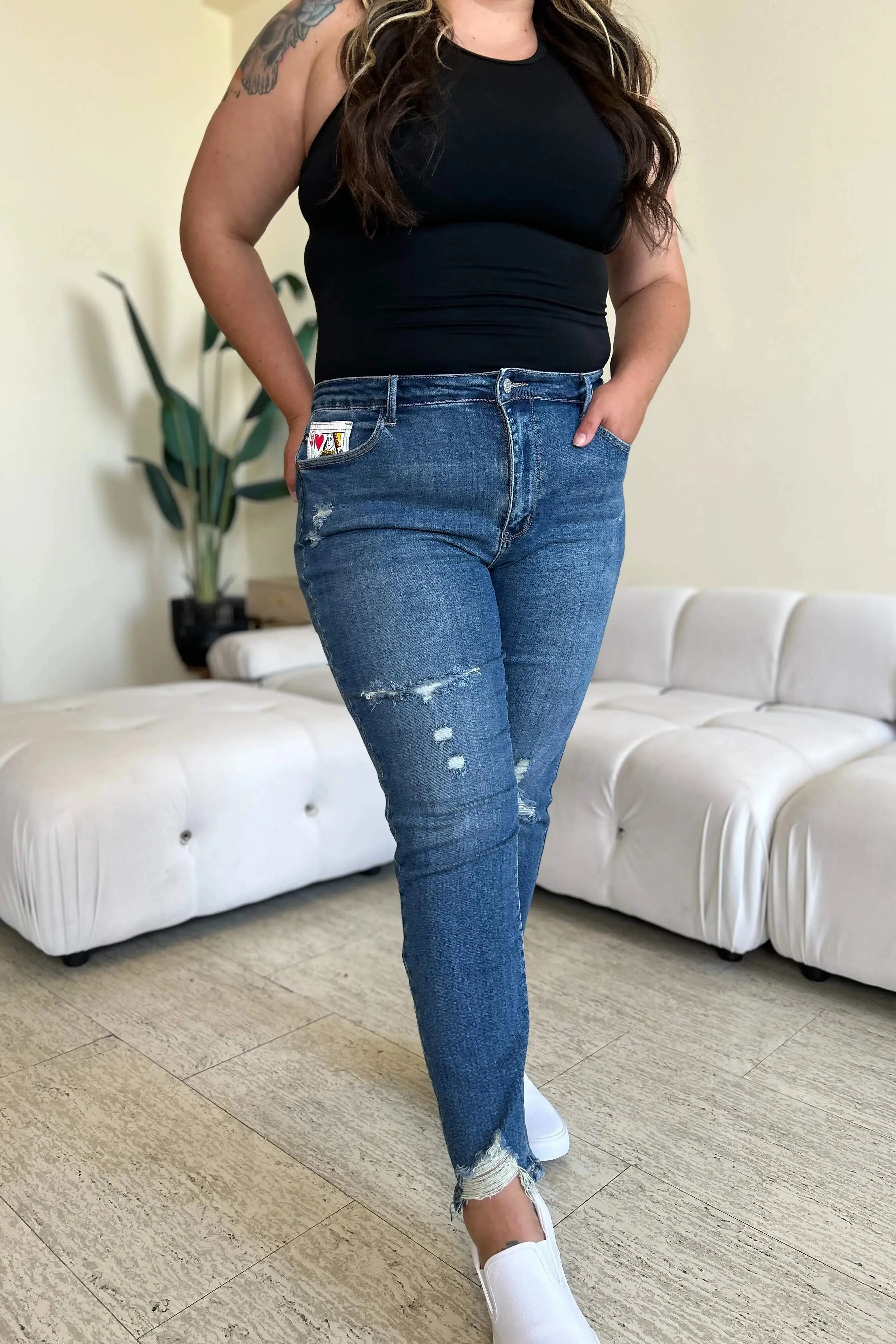 Ejona Judy Blue Size Inclusive Queen Of Hearts Coin Pocket BF Jeans