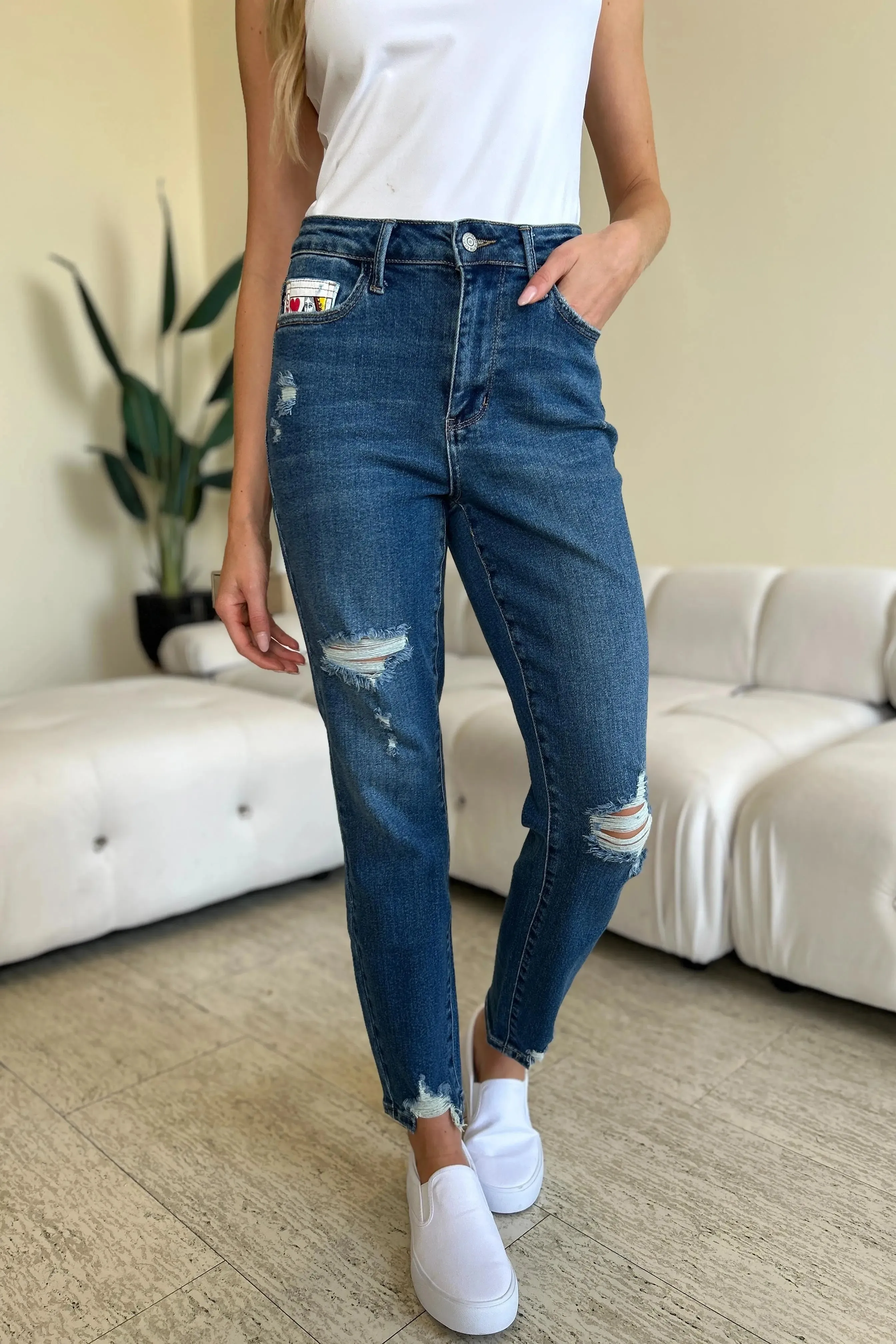 Ejona Judy Blue Size Inclusive Queen Of Hearts Coin Pocket BF Jeans