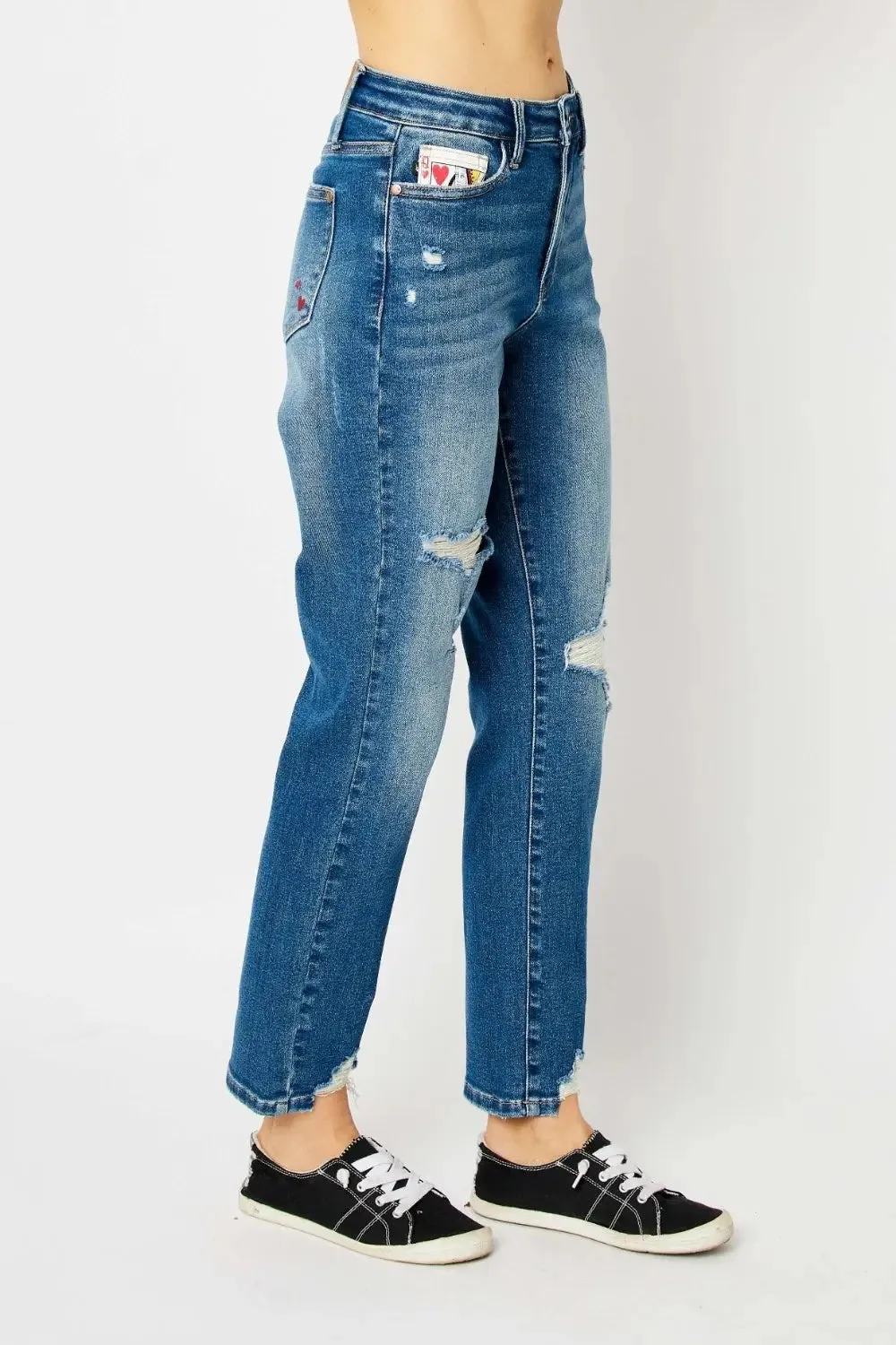 Ejona Judy Blue Size Inclusive Queen Of Hearts Coin Pocket BF Jeans