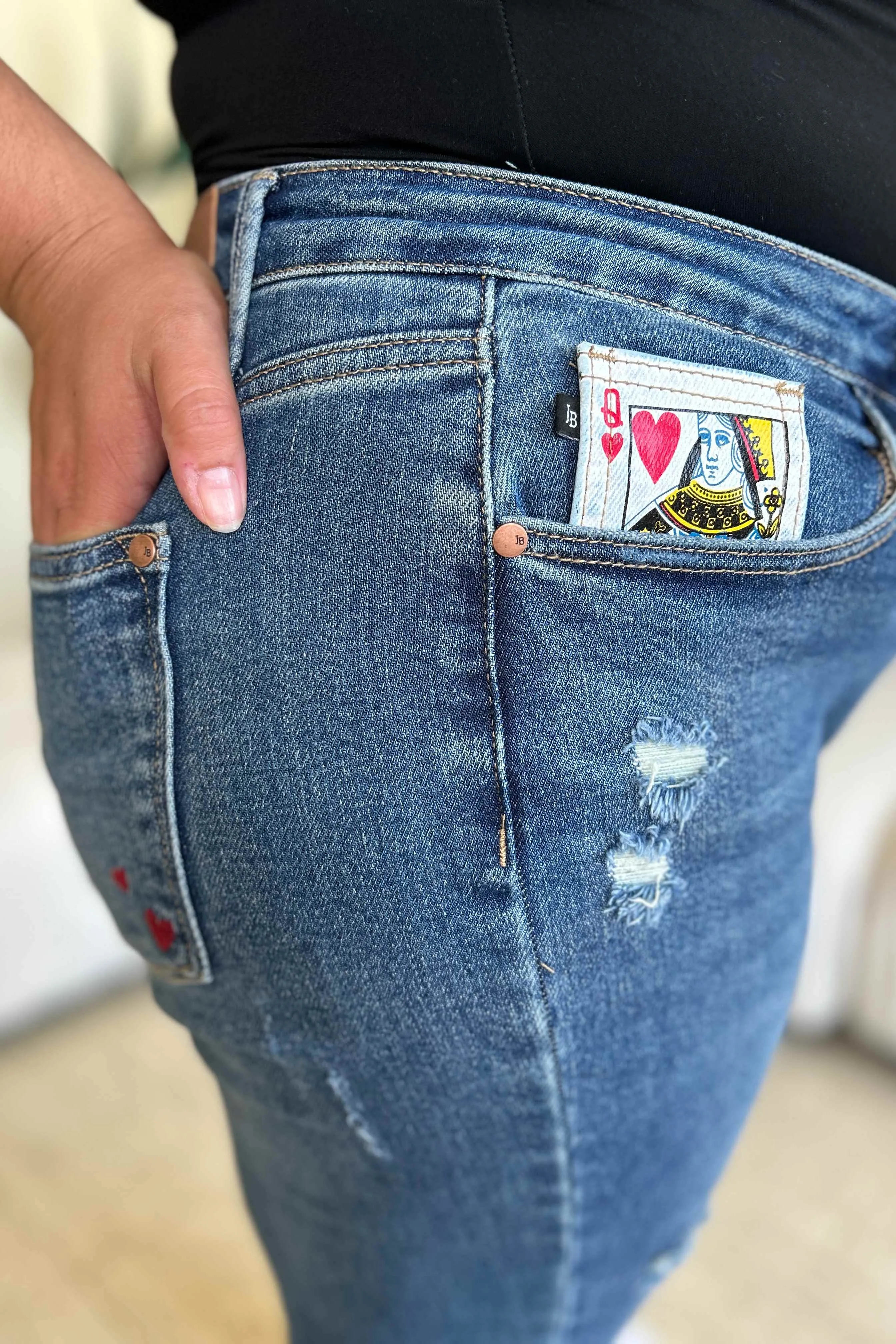 Ejona Judy Blue Size Inclusive Queen Of Hearts Coin Pocket BF Jeans
