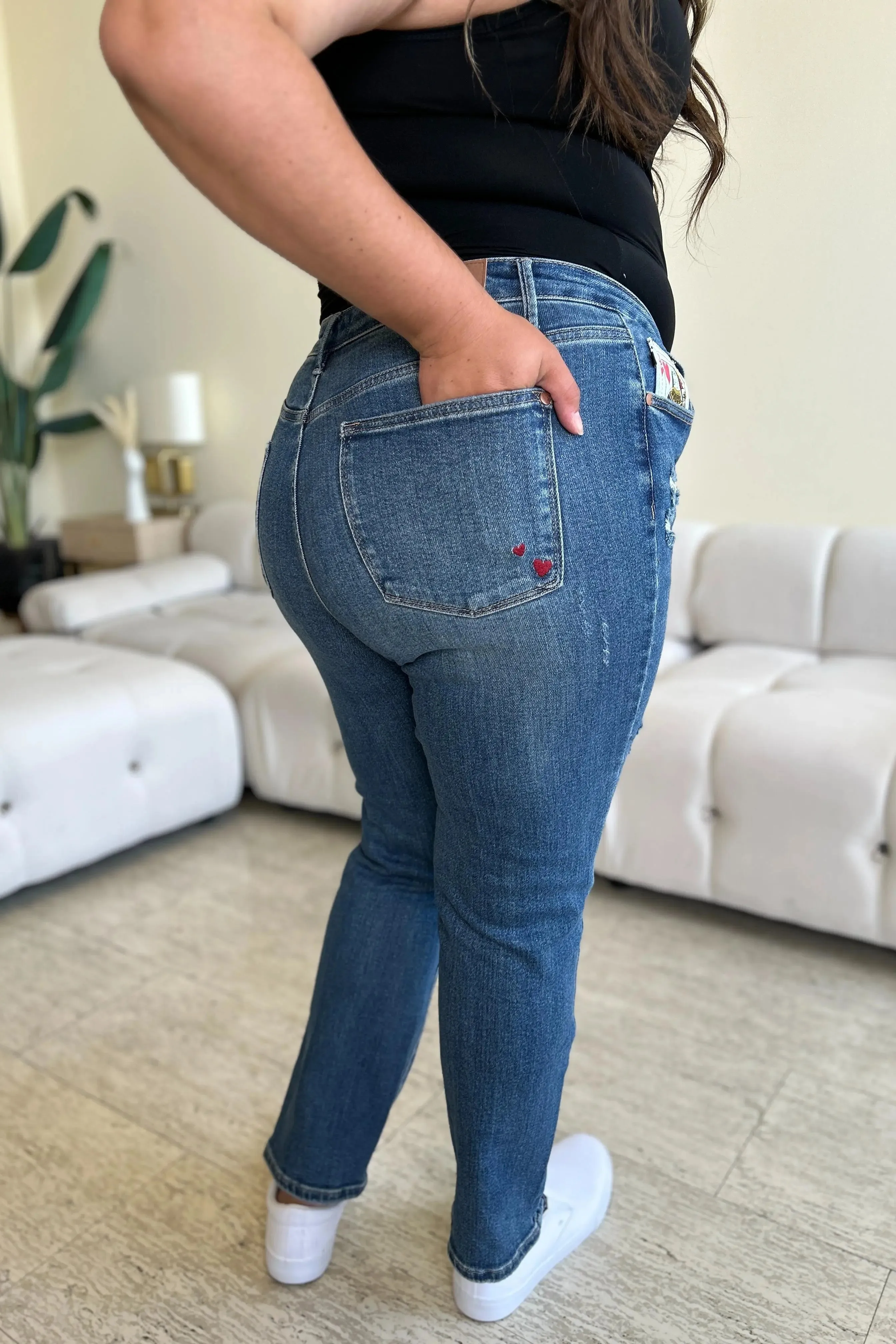 Ejona Judy Blue Size Inclusive Queen Of Hearts Coin Pocket BF Jeans